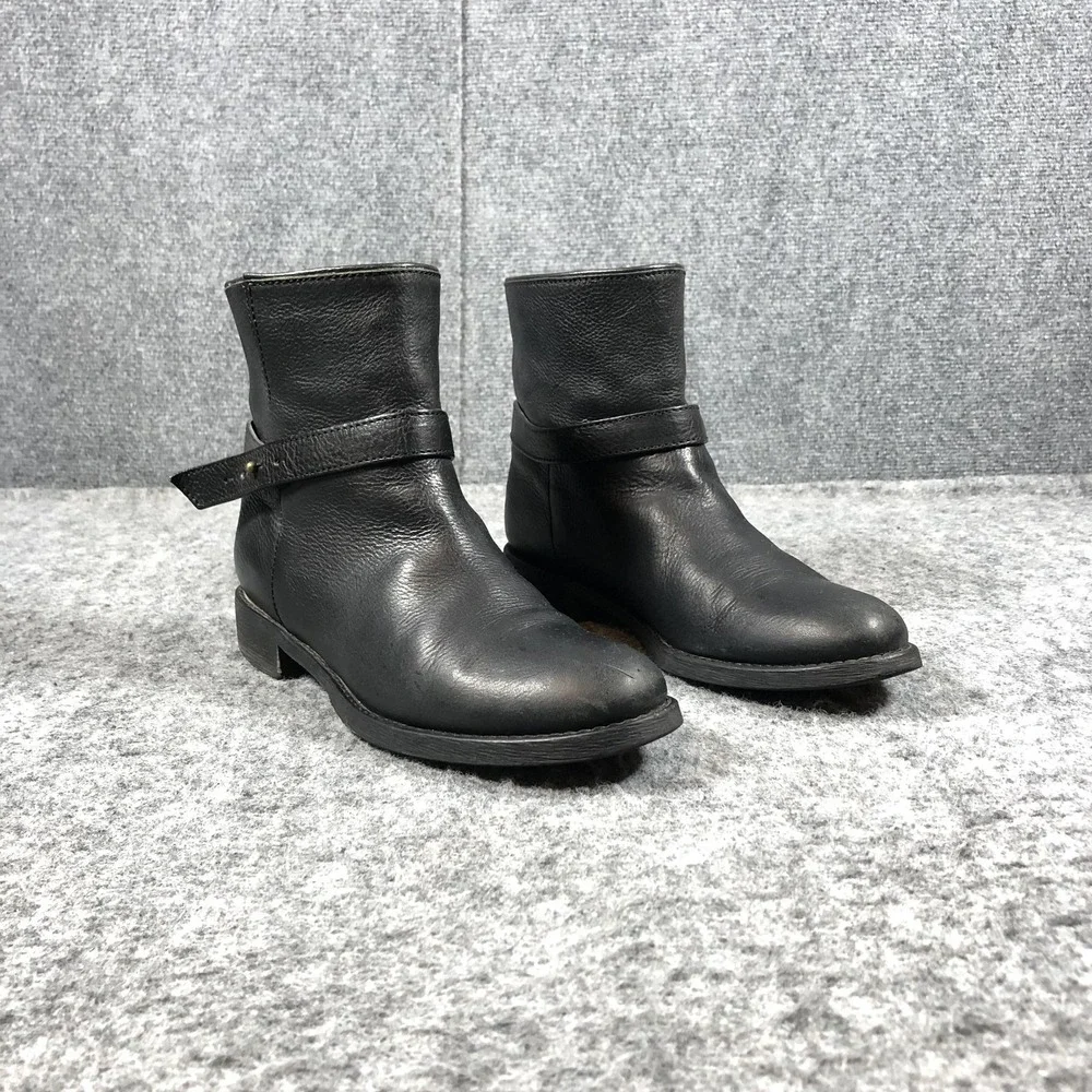 Madewell Ankle Boots‎ Womens 9.5 Black Leather Strap Pull On Low Heel 03827